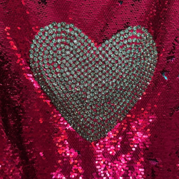 NEW Jovani Hot Pink Sequin Heart Gemstone Dress - Size 6 - Picture 5 of 11